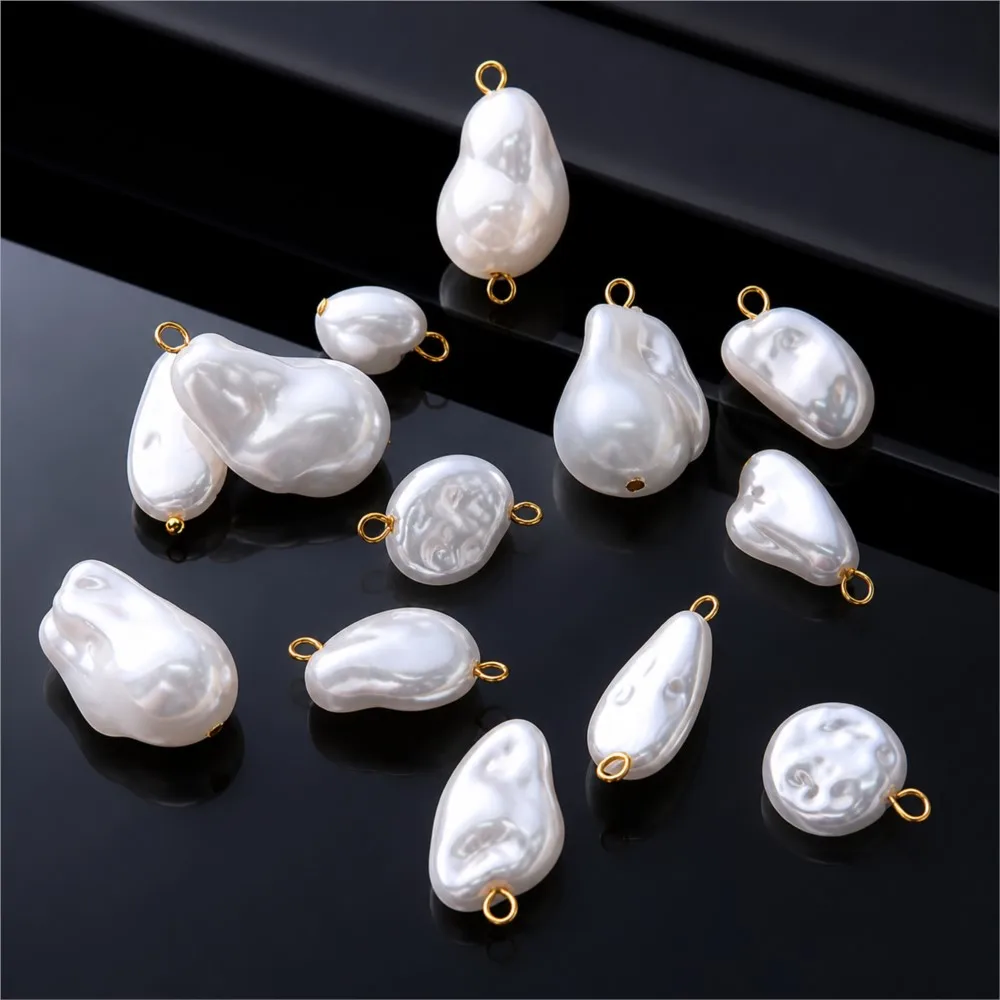 10 piezas de colgantes de acero inoxidable con perlas de imitación y aro para hacer collares, pendientes y joyas con diseños de corazón y geometría, estilo DIY, a la moda y bonitos.