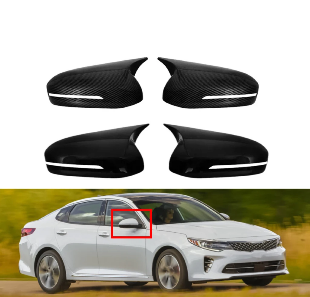 

For KIA K5 Optima 2011-2015 Car Side Door Rearview Horn Mirror Cover Cap Sticker Trim ABS Carbon Fiber Style Black