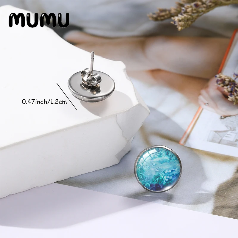 2023 New Solar System Stud Earrings Planets Art Glass Dome Cabochon Jewelry 12mm Round For Freinds