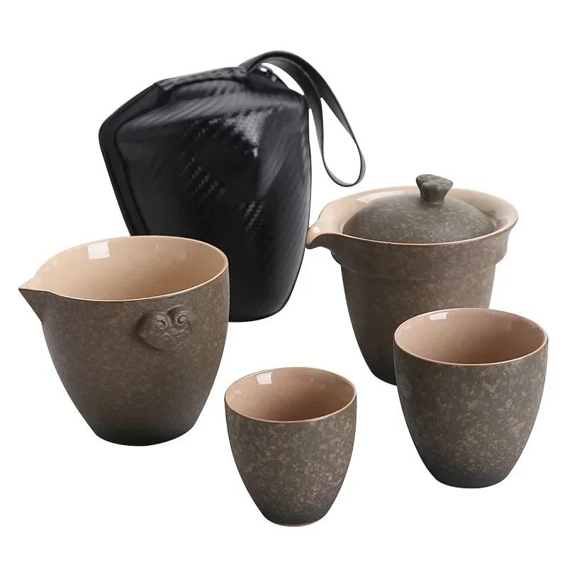 

New Tea Pot Portable Travel Tea Set Quick Cup One Pot Two Cups Office Tea Cup Ceramic Water Cup