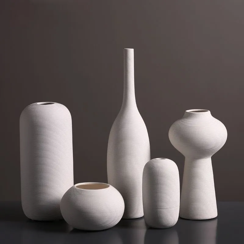 

ins Nordic simple white ceramic vase ornament, living room desktop soft decoration art dried flower arrangement ornament