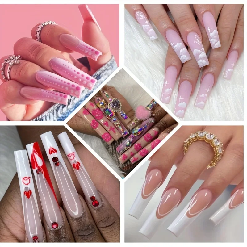 No C Curve Square Nail Tips-No C Curve Long Nail Tips-502Pcs No C Curve XXL Square Straight False Nail Tips Half Cover Clear Natural