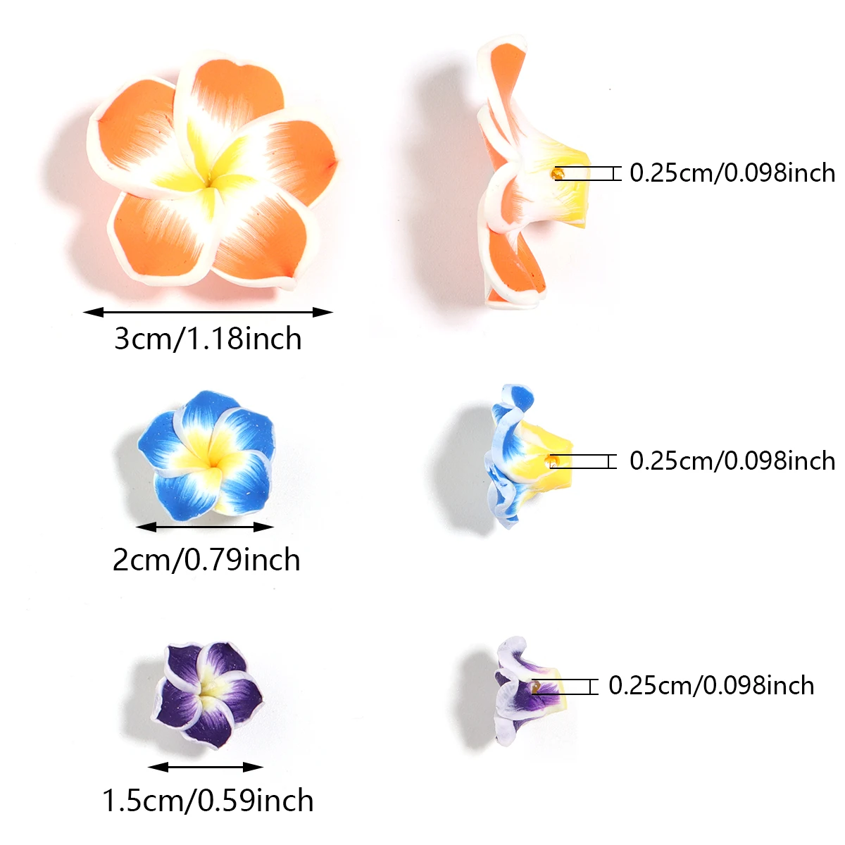 10pcs Polymer Flower Beads Mix Color 3 Sizes Plumeria Flower Loose Clay Beads for Jewelry Making DIY Earring Ornaments