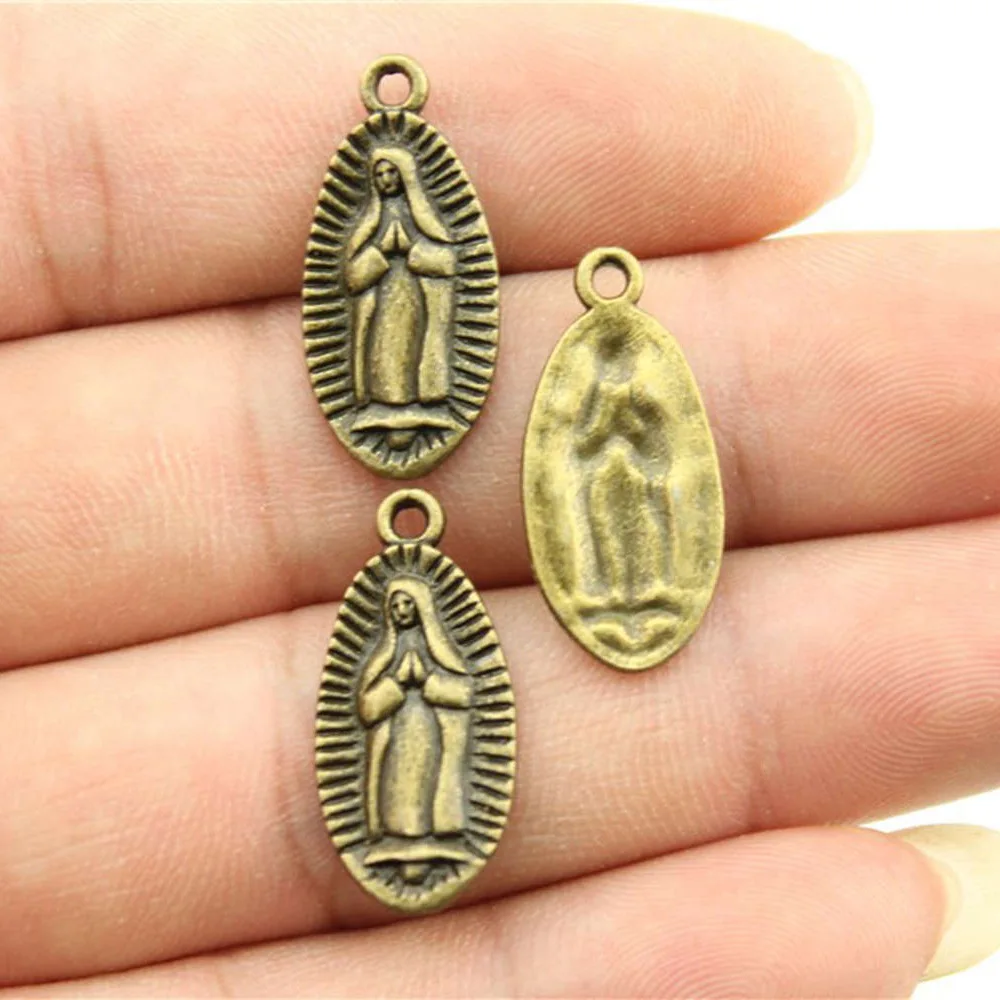 10pcs 23x11mm 2 Colors Antique Silver Color Antique Bronze Color Virgin Mary Charms Handmade Jewelry Making Accessories