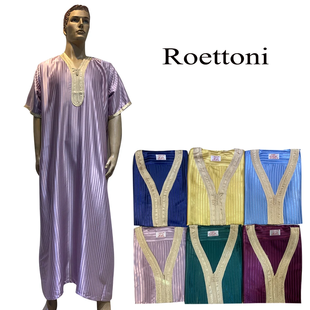 Thobe Jubba à rayures brillantes pour hommes, Kaftan, Pakistan, Arabie saoudite, Djellaba musulmane, Robe de prière islamique, Shortslev afghan, 1