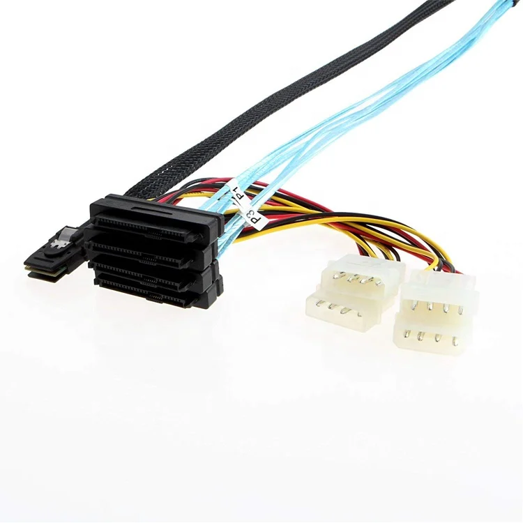 Internal Mini SAS 36pin SFF-8087 male  to (4) 29pin SFF-8482 female  with 4pin Power HOST/Controller Cable