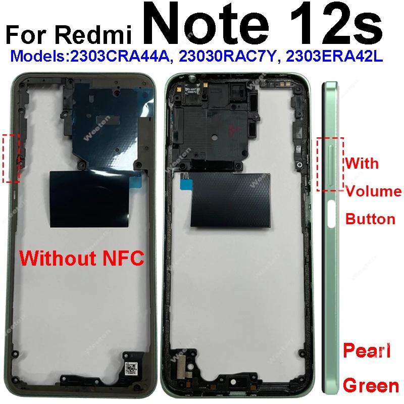 Middle Frame Housing For Xiaomi Redmi Note 12 12s Pro 4G Middle Frame Bezel Holder Cover with Side Buttons Parts