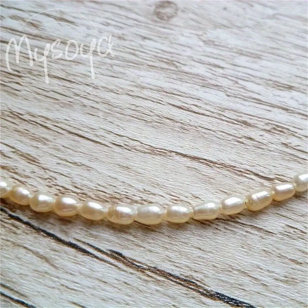 

MYSOYA Pink Rice-Shaped Freshwater Pearl Necklace 2-4mm Pearls Gift Box Gift for Her Wedding Jewelry Christmas Anniversary Gift