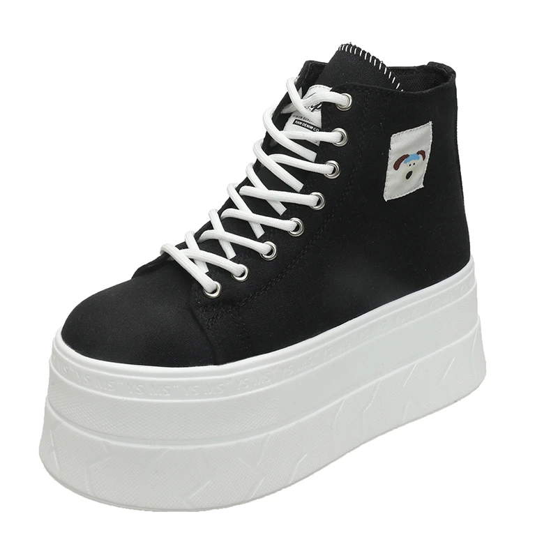 

Женские ботильоны 7,5 см, вулканизированная обувь на высокой платформе, кроссовки на танкетке, женские весенне-осенние кожаные полусапожки на толстой подошве