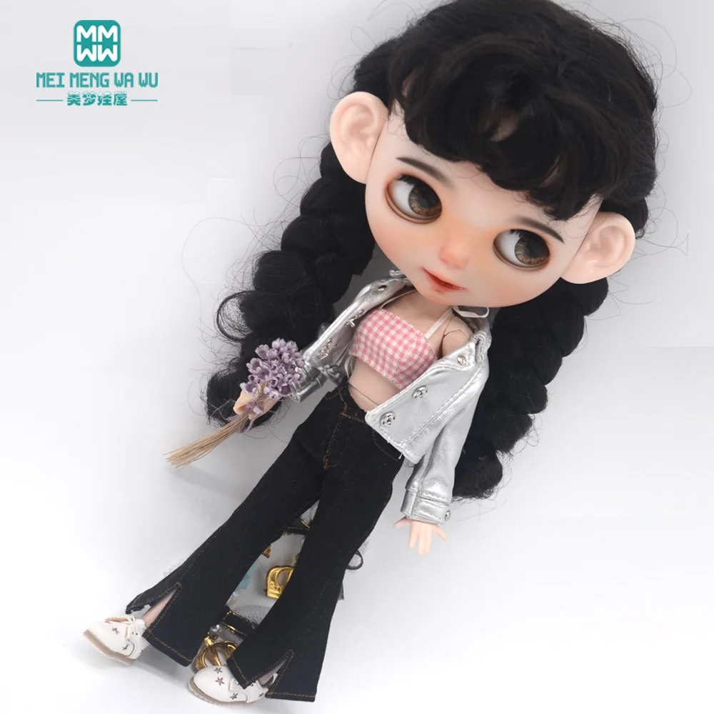 Blyth Puppe Kleidung 28-30cm Azon OB24 Zubehör Mädchen Geschenk Spielzeug Mode Leder Jacke Jeans Ausgestelltes Hosen Rohr top – Detail 29