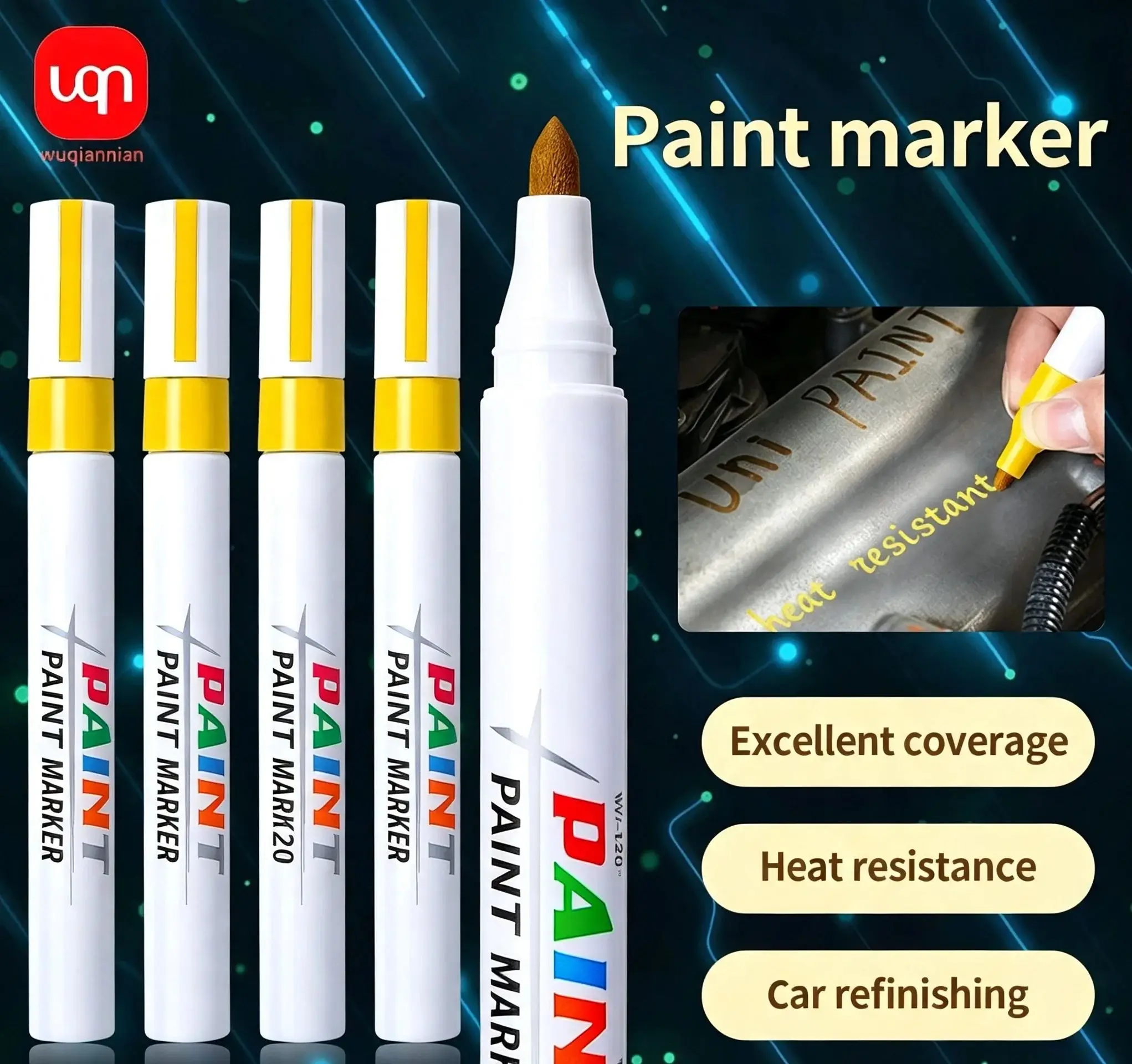 WQN-1/3/6/12 Pack Permanent Car Tire Yellow Paint Pen, Fade-Resistant Graffiti Color Car Tire Marker Supplies