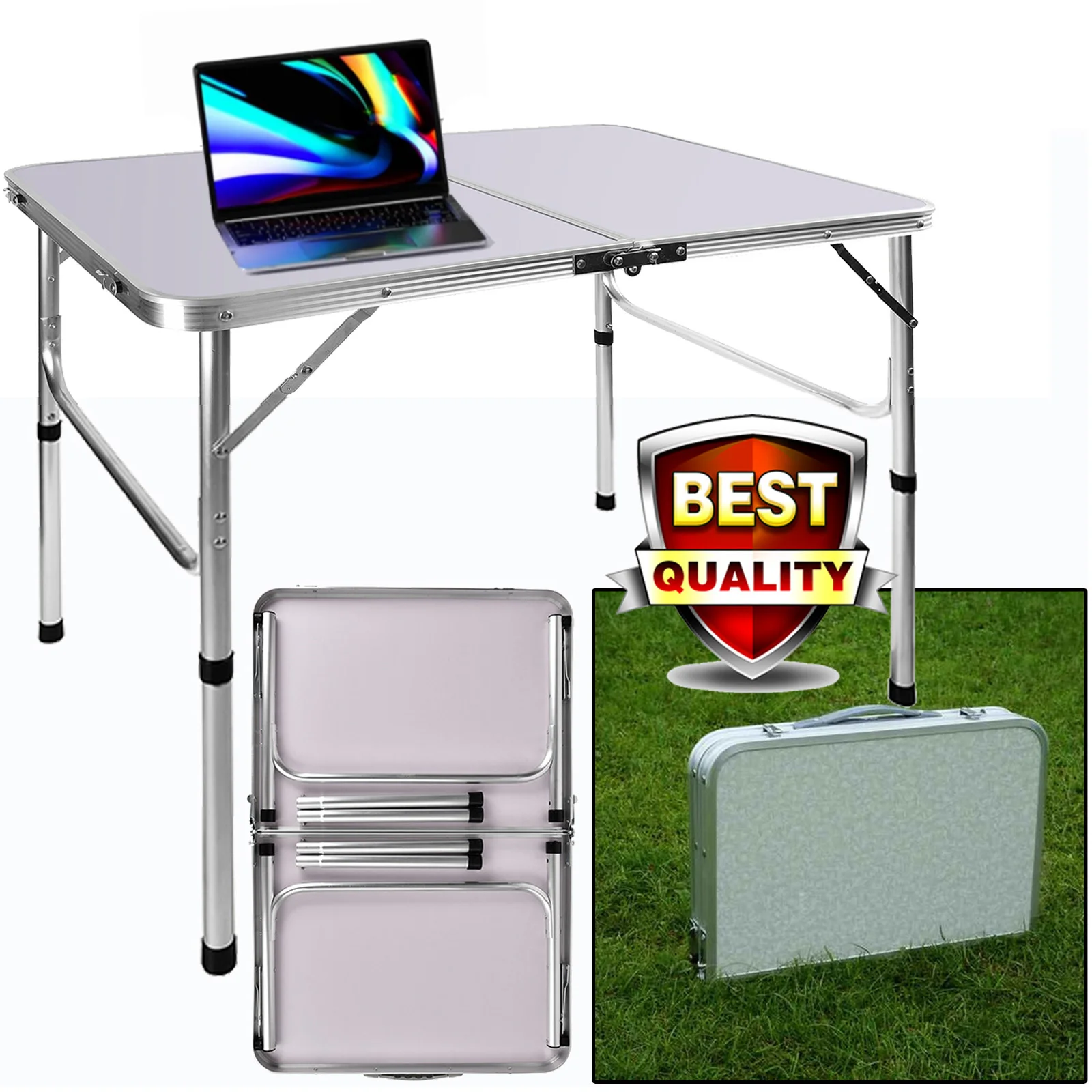 EFAN 3FT/90CM Aluminum Folding Table Portable Computer Desk Camping Outdoor Picnic Party Table 2 Gears Adjustable Height 67/37cm