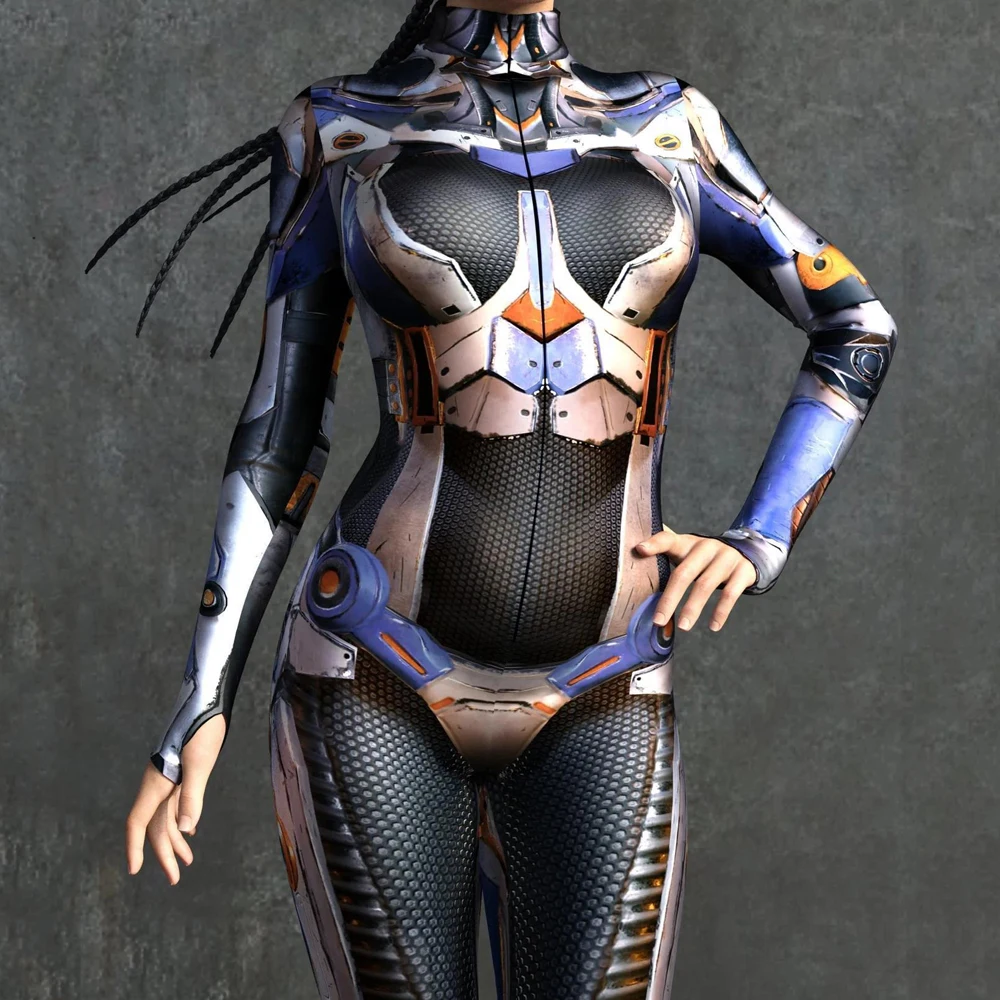 

Women Cyber Armor 3D Printing Jumpsuit Halloween Punk Cosplay Zentai Suit Festival Bodysuit Party Morphsuit Rave Outfit