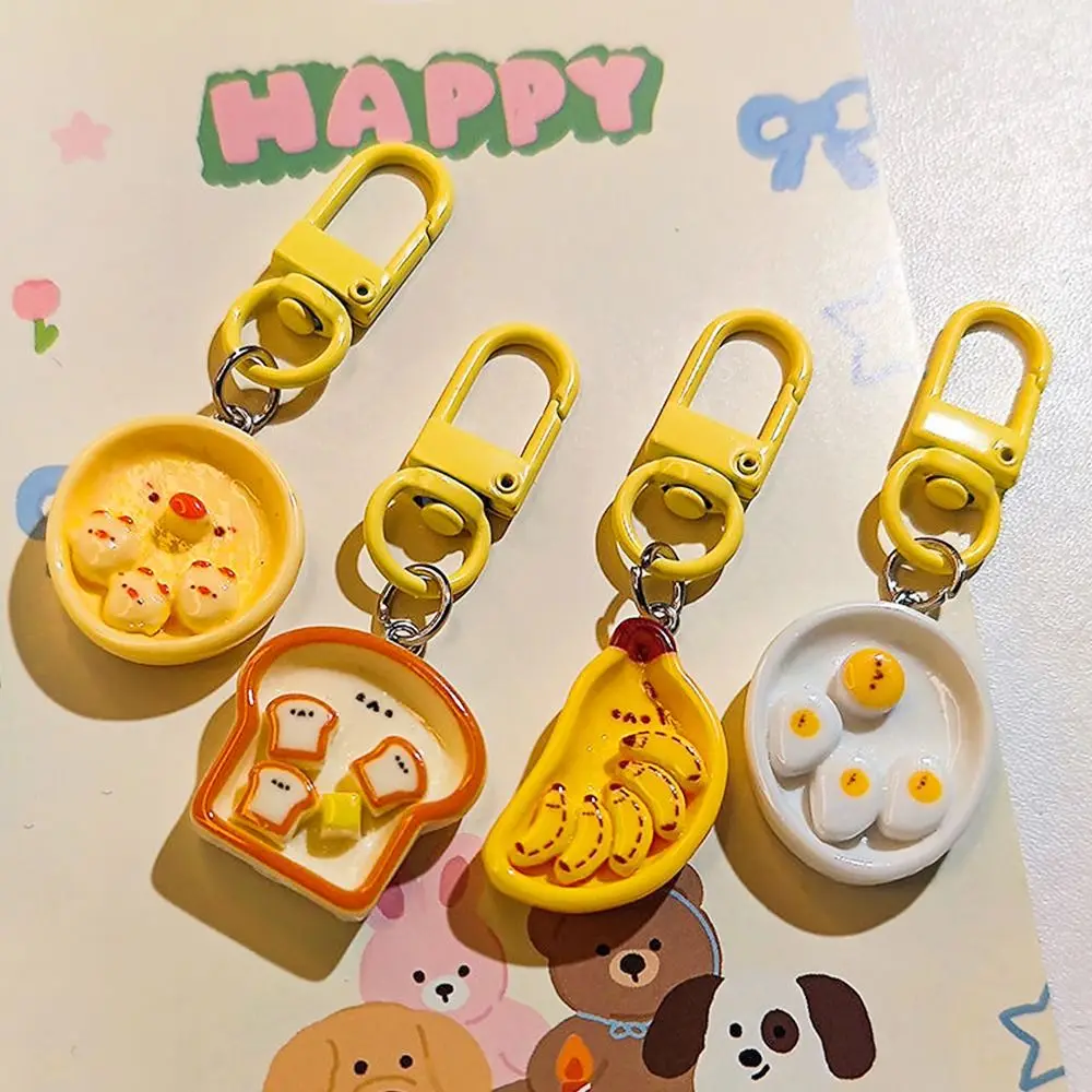 1Pcs Breakfast Plate Toast Banana Key Pendant Lanyard Cute Bag Keychain Fun Simulation Food Play Creative Key Ring Ornament