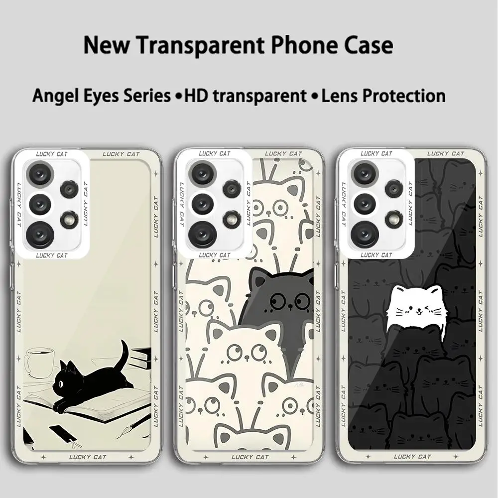 Cute Cartoon Cat Phone Case for Samsung Galaxy A22 A52 A32 A21s A31 A50 A50s A71 A72 A12 A51 4G 5G Clear Silicone Cover