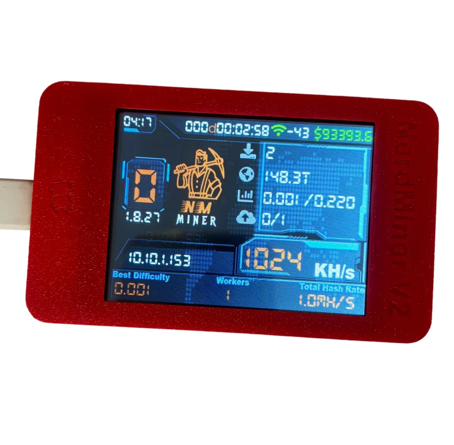 

Криптомайнер NMMiner NerdMiner V2 с хешрейтом 960KH/s, ESP32, 2,8-дюймовым смарт-дисплеем для соло-лотереи Bitcoin