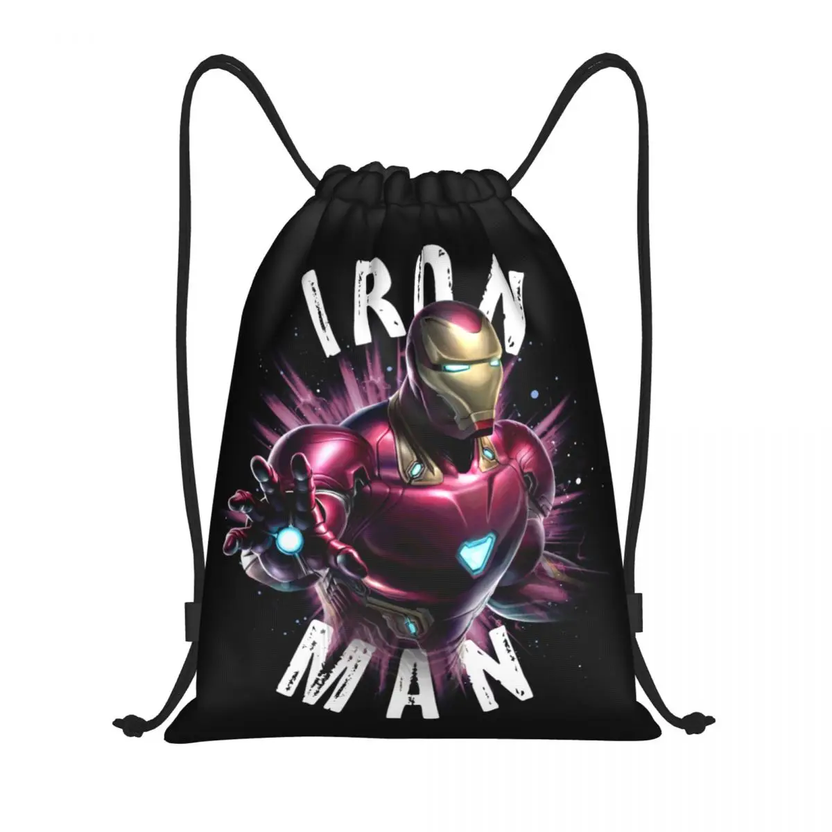 Ransel tali serut Iron Man untuk pria wanita ransel olahraga Gym dapat dilipat tas belanja karung kustom