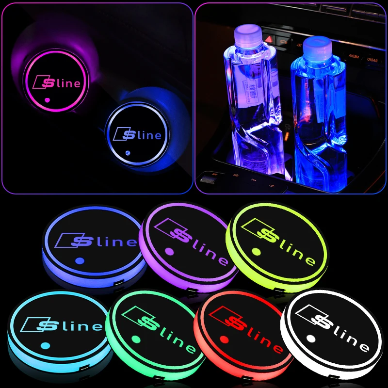 2PCS 7 Color LED Car Cup Holder Light Pad Auto  Luminous Coaster for Audi Sline A3 8P 8L 8V A4 B8 B6 B7 B9 A6 C6 C7 S5 A7 A5 Q5 