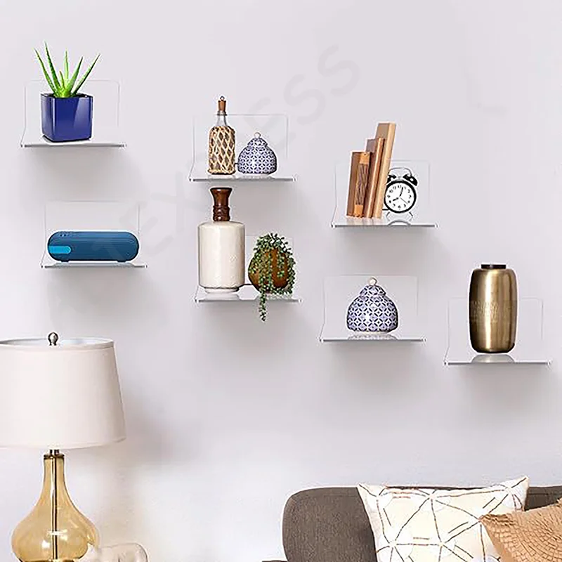 New New 1Pcs Acrylic Floating Shelves Wall Shelves Small Clear Shelf Display Ledges Hanging Shelves For Smart Speaker Action