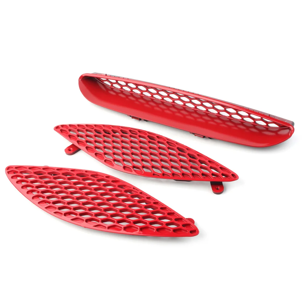 3Pcs/Set Red Car Center Hood Bezel Grille Grill For Dodge Charger SRT Hellcat 2015 2016 2017 2018 2019 2020 ABS Plastic