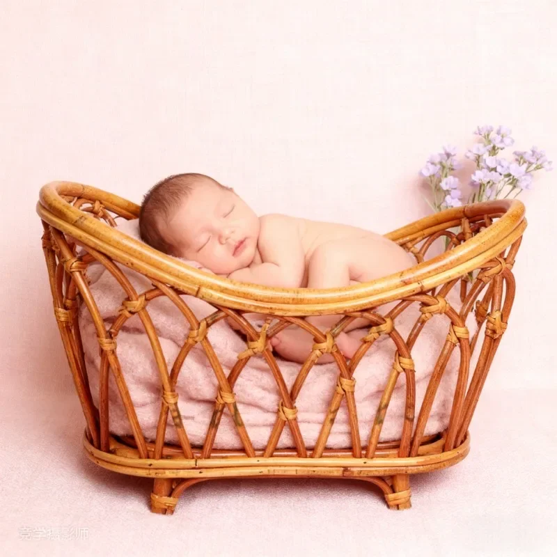 

Реквизит для фотосессии для новорожденных, 1 шт., винтажный бамбуковый стул ручной работы, детская кровать, аксессуары для детской кроватки для фотосъемки маленьких девочек и мальчиков