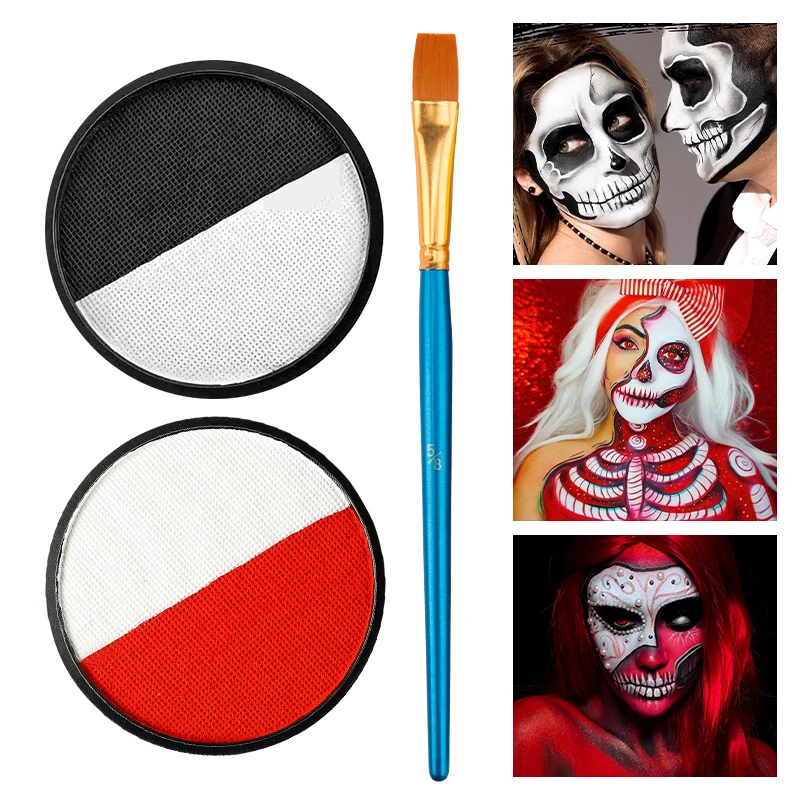 2pcs Dual‑Split Water‑Based Face Paint with Free Brush,Body Face Painting Pigment For Halloween Party Stage Makeup Long-Lasting