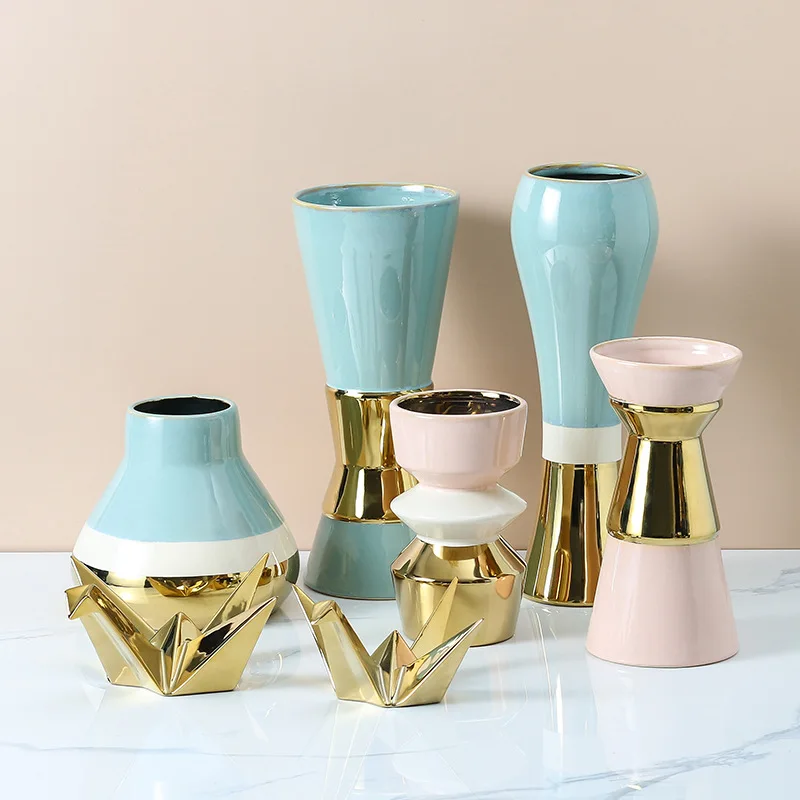 

Ins High Color Value Electroplating Color-matching Vase Living Room Hydroponic Flowers Ceramic Vase Creative Model Room Decorati