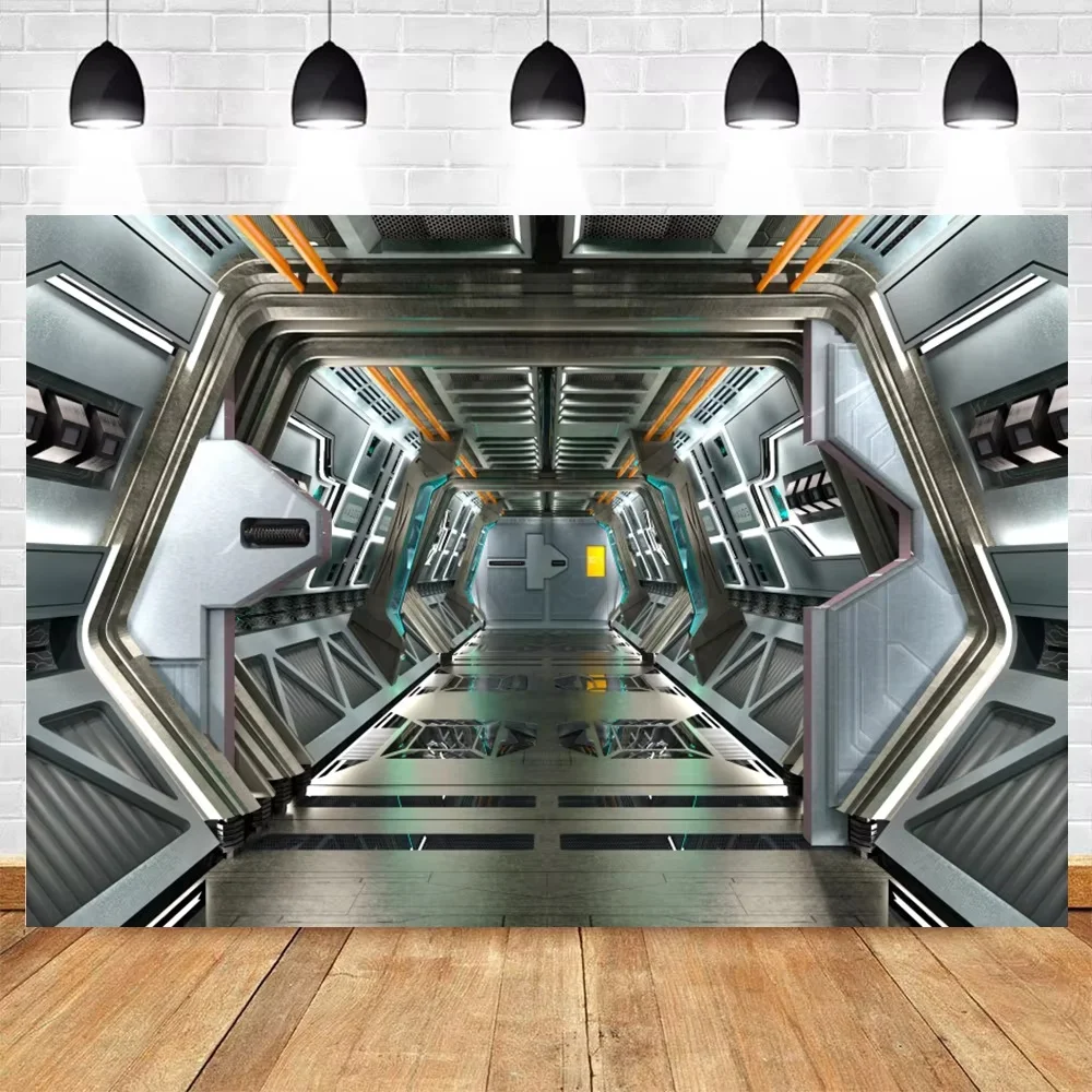 محطة الفضاء سفينة الفضاء الداخلية صورة خلفية الخيال العلمي المركبة الفضائية الممر غرفة التحكم التصوير خلفية لاستوديو الحفلات