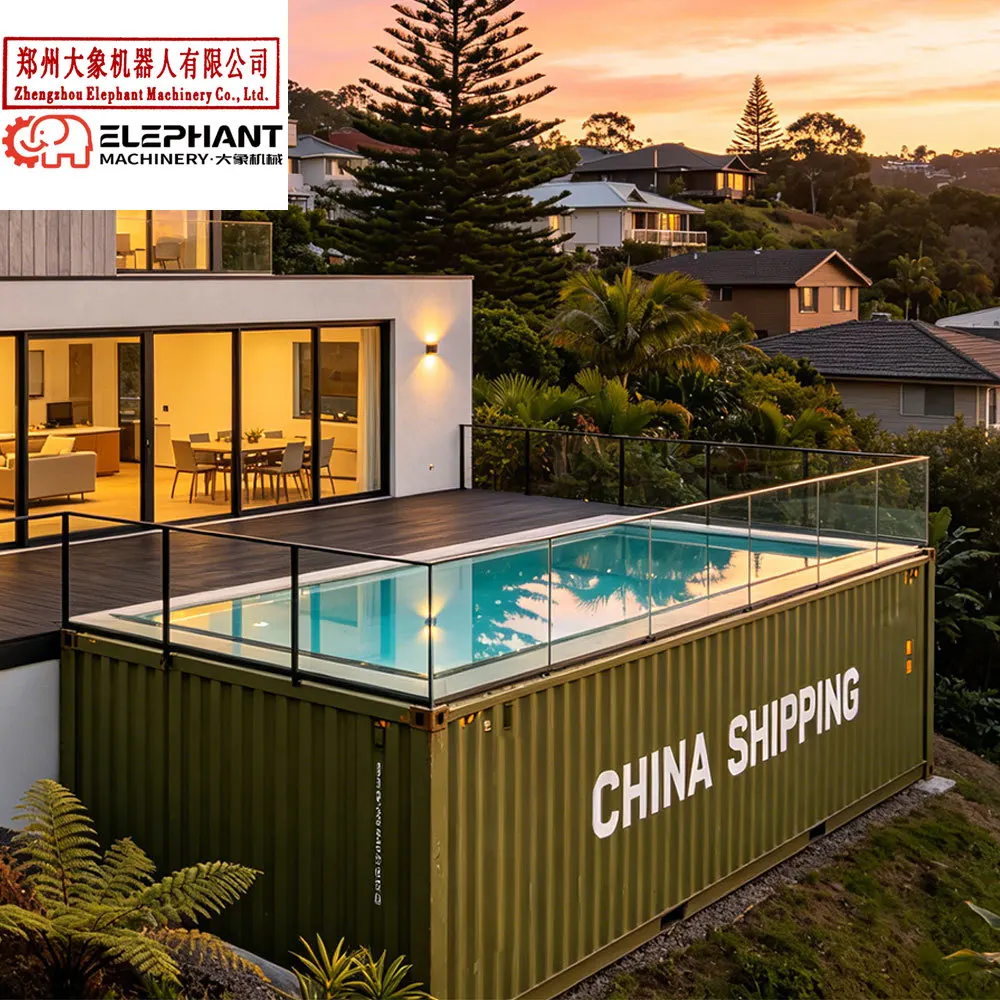 6m X 3m X 1.2m Prefab 2 Level Roof Open Outdoor Hot Tub 10x5 Shipping Insert Fiberglass Container Swim Pool with Lounger Ledge