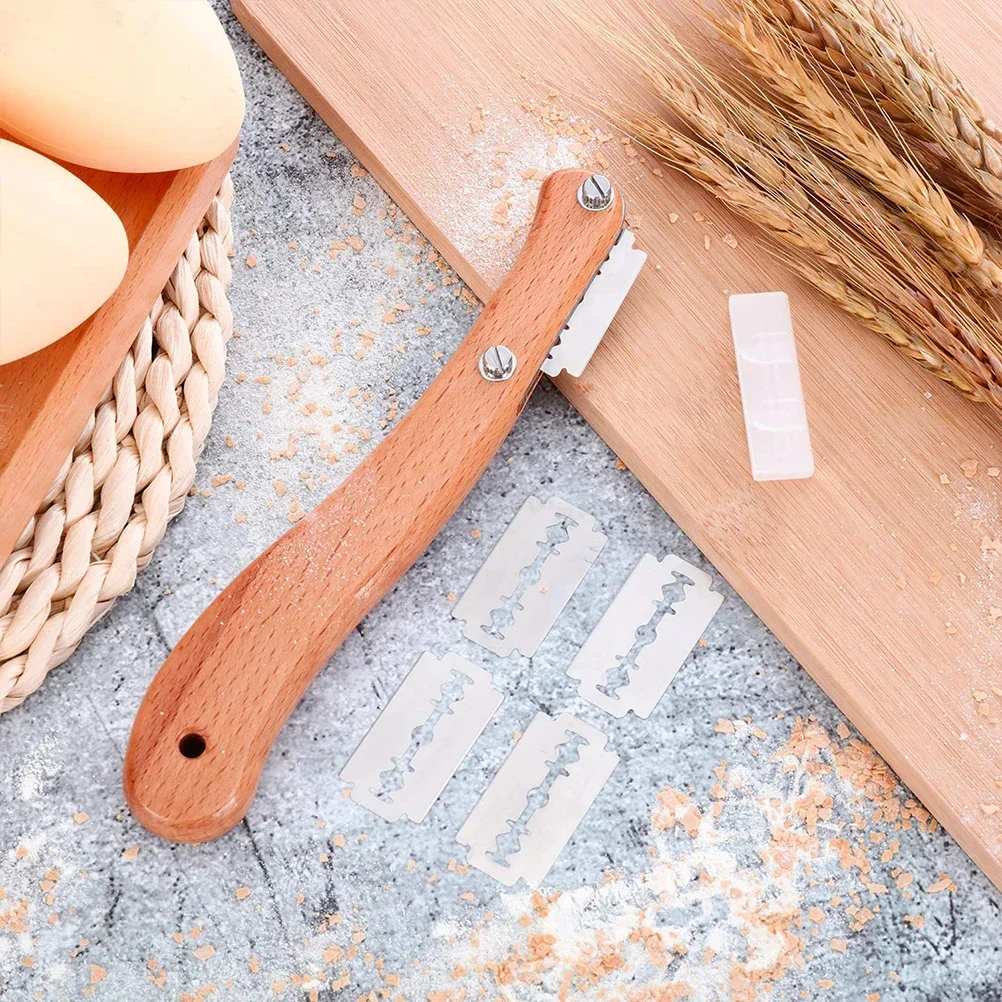 Wooden handle bread knife cutting knife shaping knife bread cutting knife with 5 blades European bread cutting