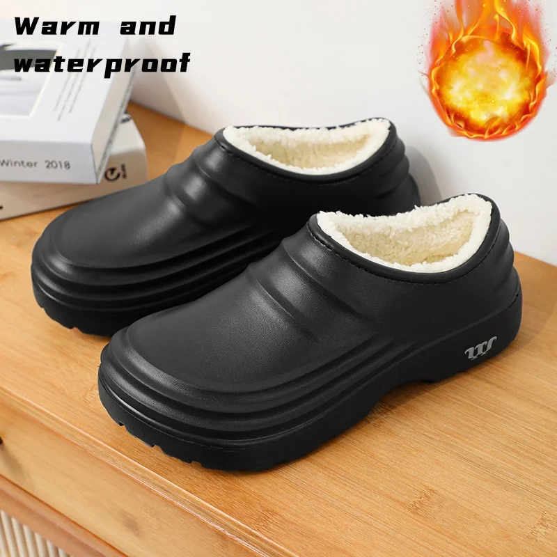 Fashion cotton slippers men's winter warm home cotton shoes waterproof garden shoes new ladies indoor non-slip shoes plus size