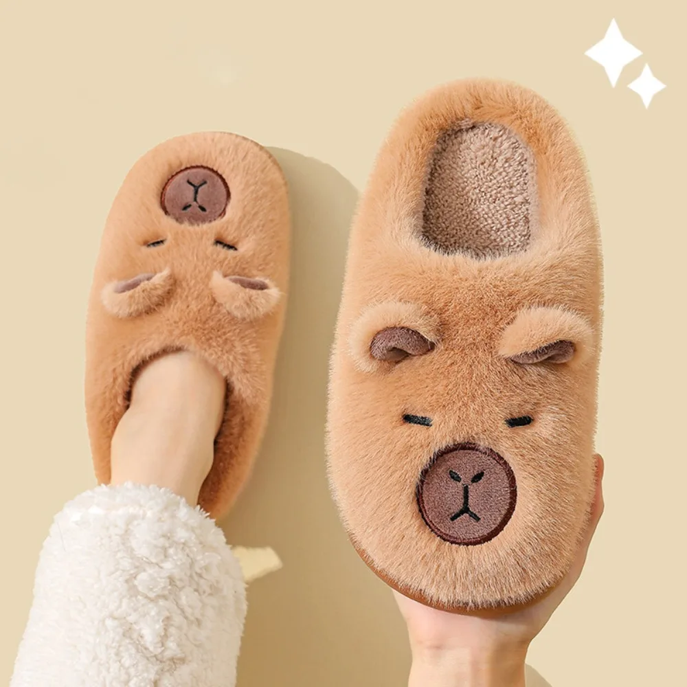 

Cute Capybara Kids Slippers Warm Soft Home Shoes Non Slip Thicken Fluffy Slippers Winter
