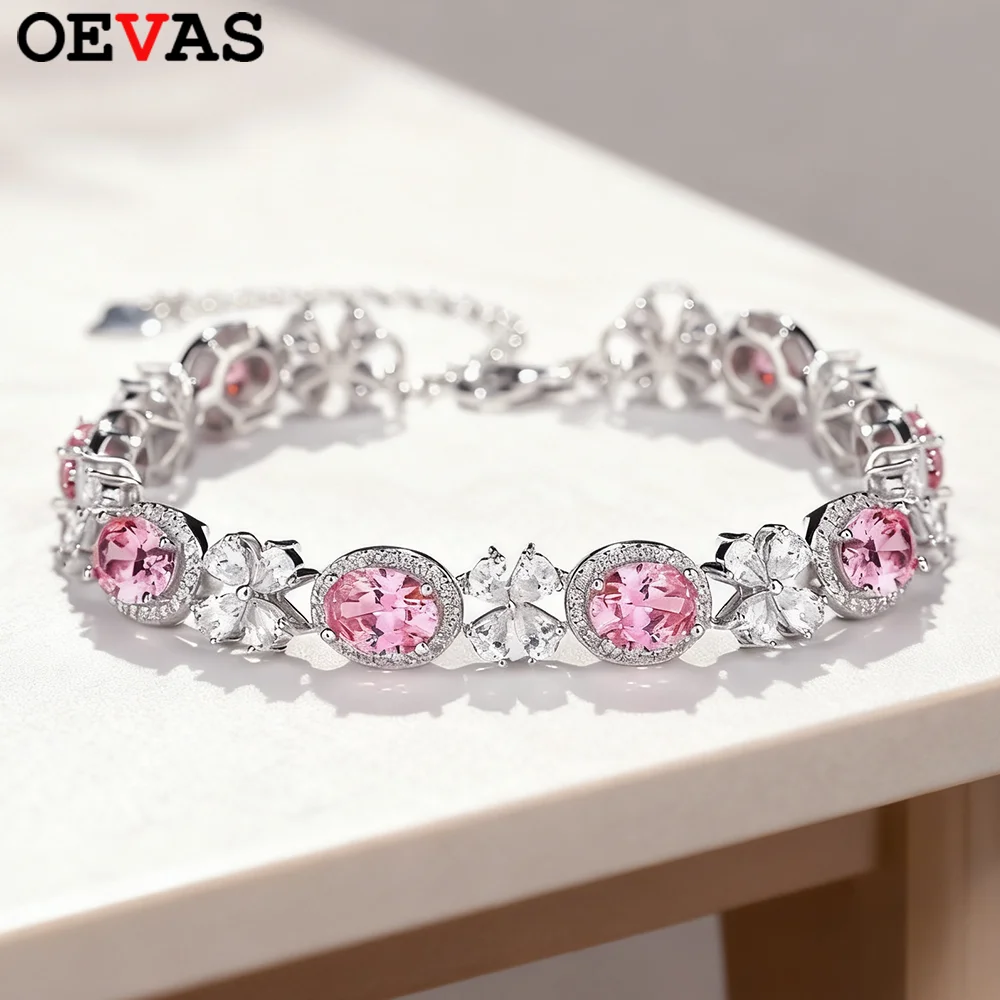 

OEVAS Oval/Pear Cut High Carbon Diamond Bracelets 100% S925 Sterling Silver For Women Sparkling Wedding Party Fine Jewelry