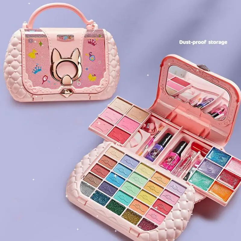 Kids Makeup Set Washable Real Cosmetic Toy Set Kids Makeup Sets with Mirrors for Girls Play Make Up Birthday Holiday Parties