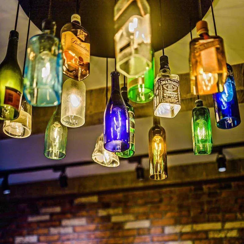 Nordic Industrial Pendant Lights Glass Bottle Hanging Lamps Home Decoration LED Chandelier for Living Dining Room Cafe Hotel Bar