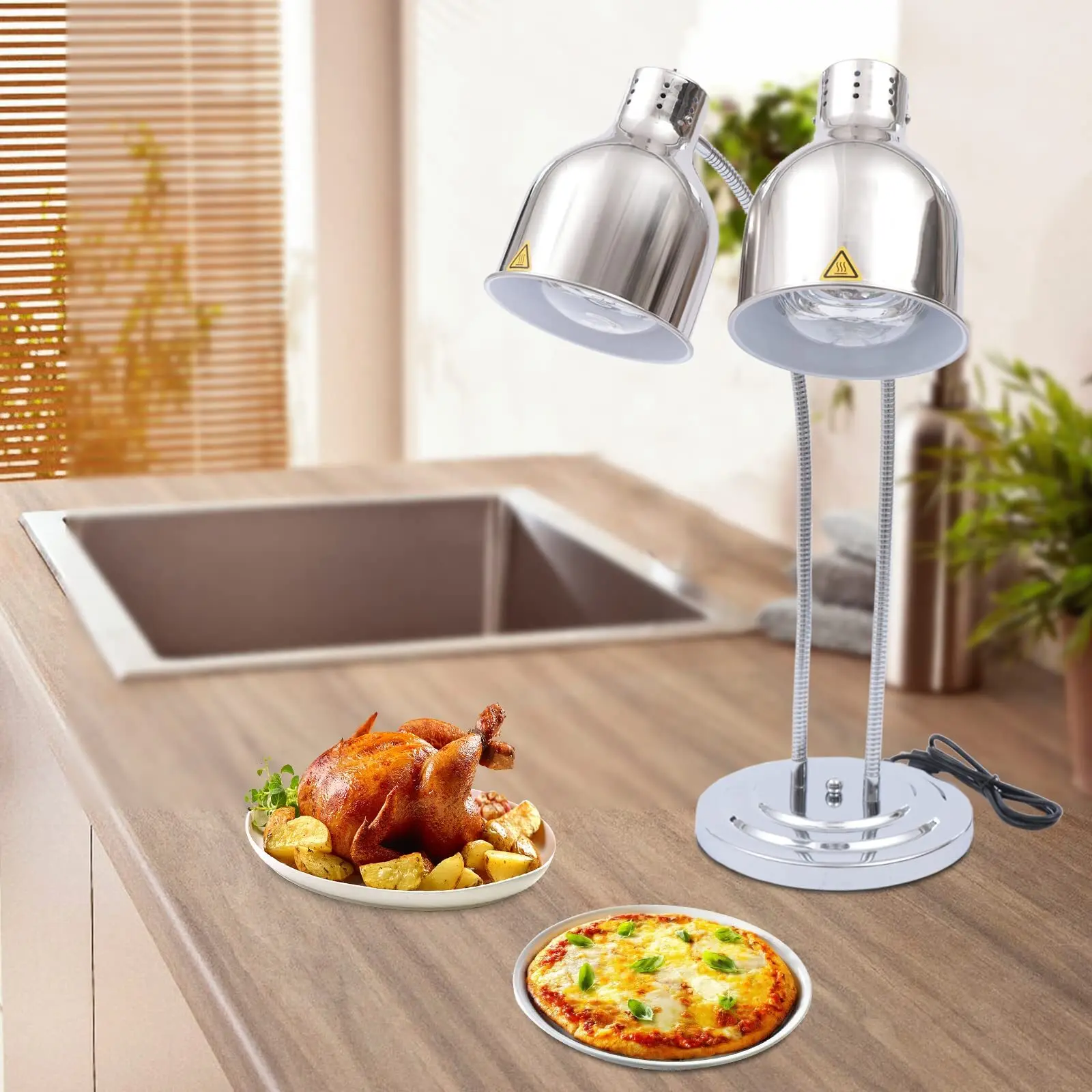 Lampada termica a doppia testa, striscia a infrarossi con controlli a levetta On \/Off, luci per alimenti lampada riscaldante per alimenti ristorante cucina Buffet Warmer