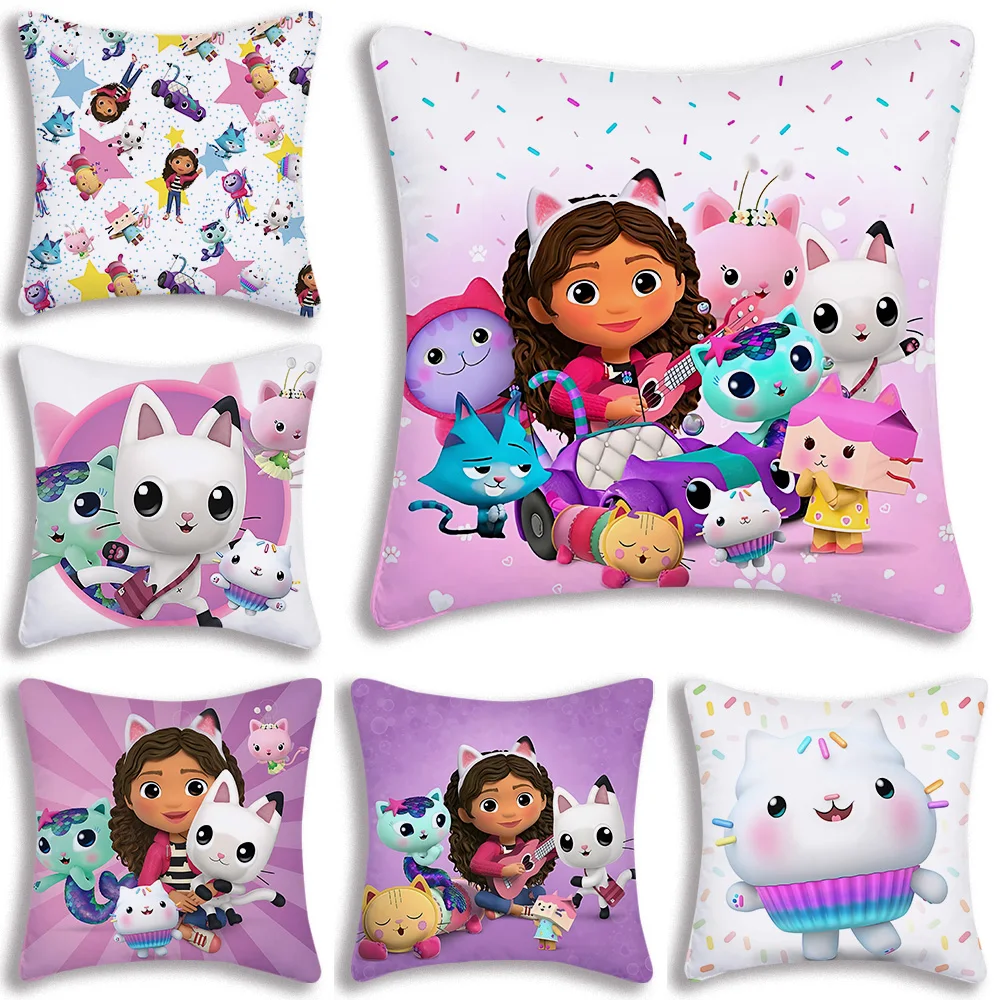 Cute G-Gabbys D-Dollhouse Pillow Covers Cartoon Sofa Decorative Home Double-sided Printing Short Plush Cute Cushion Cover