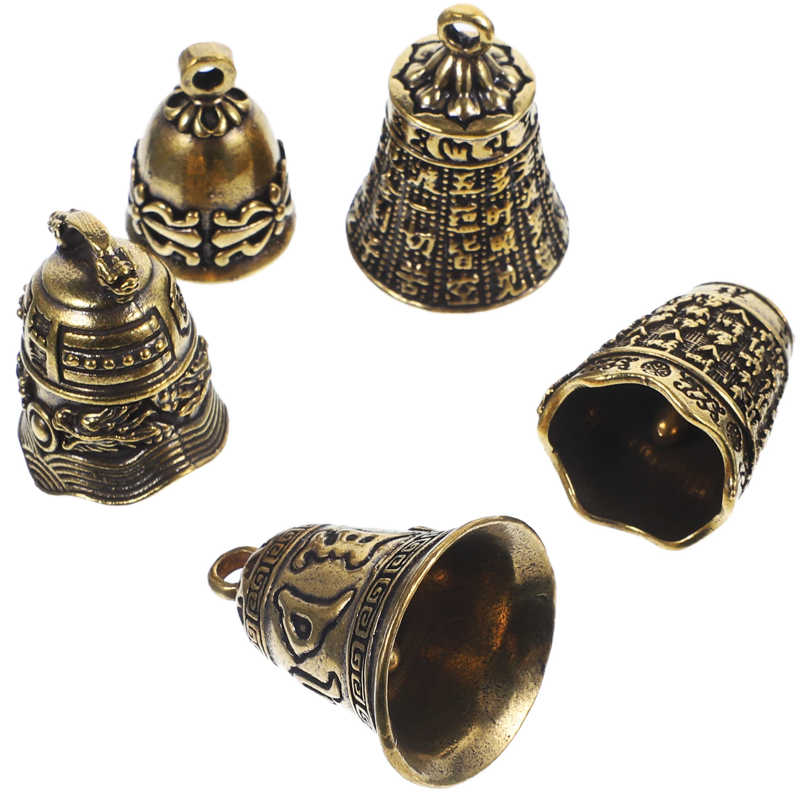 

5pcs Bell Keychain Vintage Brass Pendant DIY Hanging Decor Charm Craft Accessories Handicraft Small Metal Figurine Ring