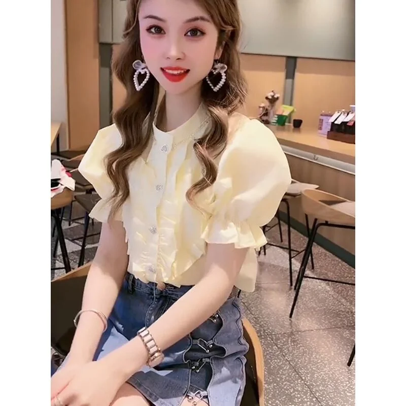 

Short Sleeve Ruffle Shirt Women's 2023 Summer Top Vintage Clothes for Women Tops Shirts Blouses