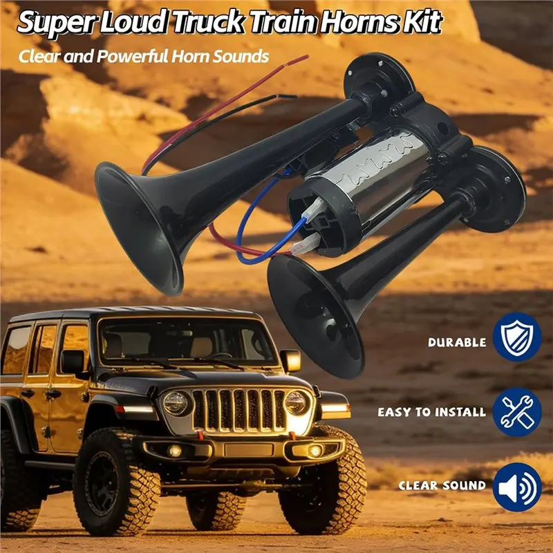Dual Electric Air Horn Kit 12V 600DB Super Loud Compressor Included For All Vehicles