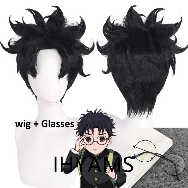 

Anime Dandadan Ken Takakura Cosplay Wig Black Curly Short Hair 30cm Okarun Glasses Momo Ayase Halloween Party for Women Men Prop