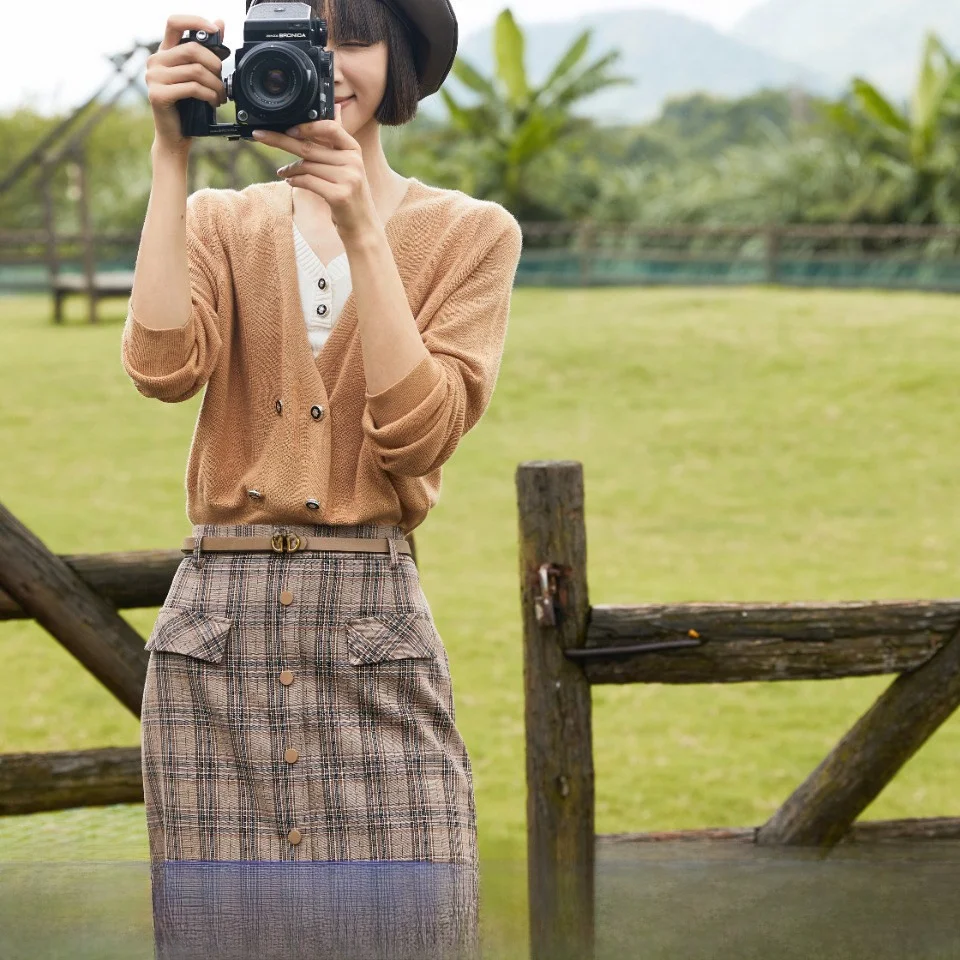 

Весенняя коллекция: женская юбка в клетку с высокой талией, повседневная, из полиэстера и спандекса, приталенного кроя