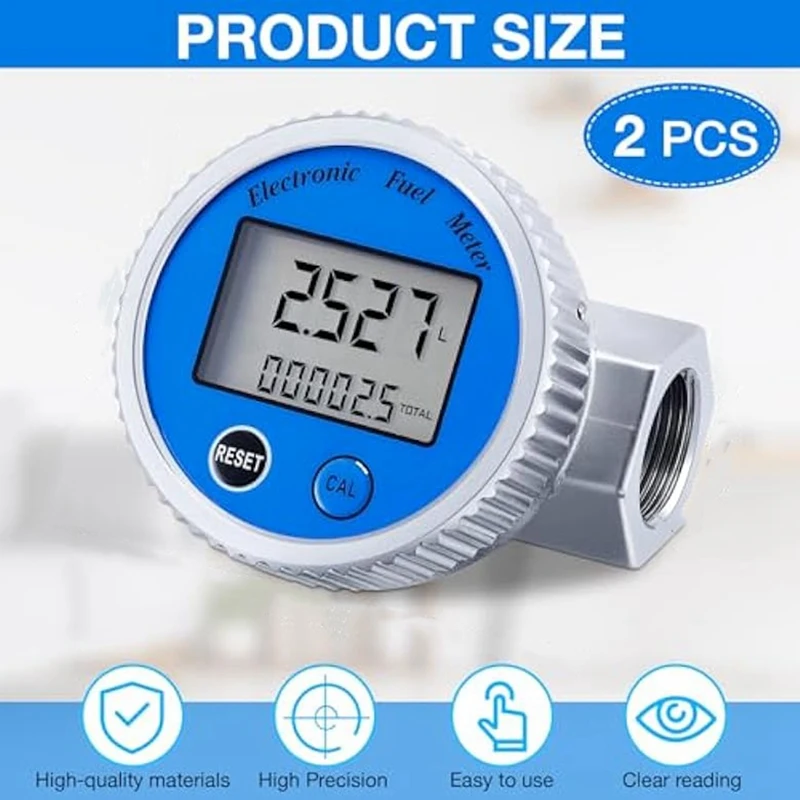 2Pcs Digital Turbine Flow Meter 1In NPT Thread Water Flow Meter Fuel Meter Gas Oil Fuel Flowmeter, For Gasoline