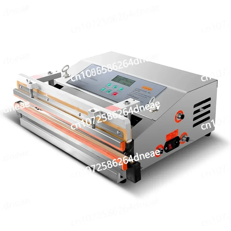 

Автоматическая коммерческая машина для вакуумной упаковки пищевых продуктов. Пневматическая внешняя машина для вакуумной упаковки. Сжатый пластиковый пакет.