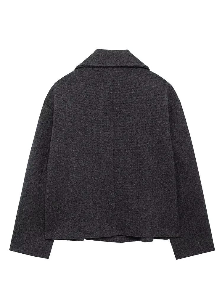 

Short Overcoat 2025 Autumn Female Double Breasted Long Sleeve Lapel Collar Chic Outerwear Elegant Women's Loose Woolen