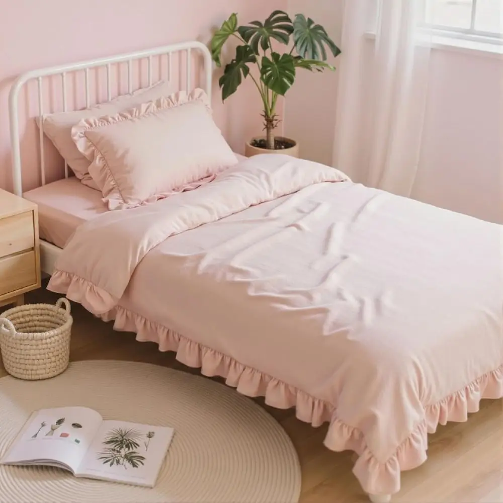 

5-Piece Pink Shabby Chic Bedding Set for Girls: Comforter, Pillow Sham, Pillowcase, Flat Sheet, Fitted Sheet | Soft, Warm, Comfo