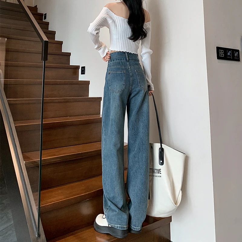여성용 두꺼운 벨벳 하이 웨이스트 와이드 레그 청바지, 면 의류, 스트레이트 데님 바지, 따뜻한 플리스 바지, 겨울 브랜드