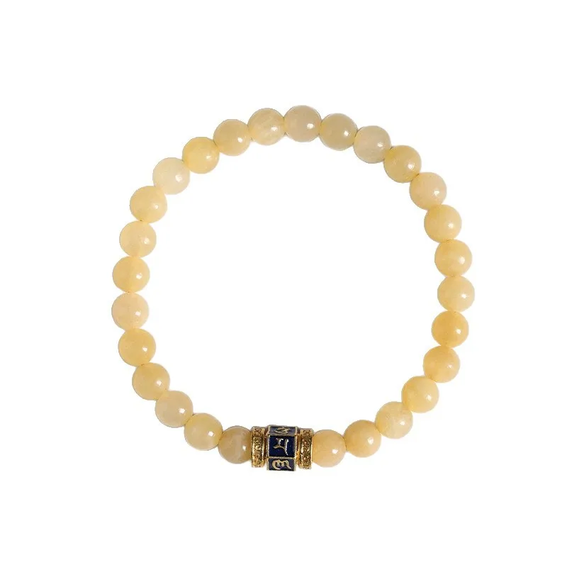 Natural Cream Yellow Jade Bracelet: Six Word Mantra Fortune Luck Square Bead Bracelet for Women Gifts