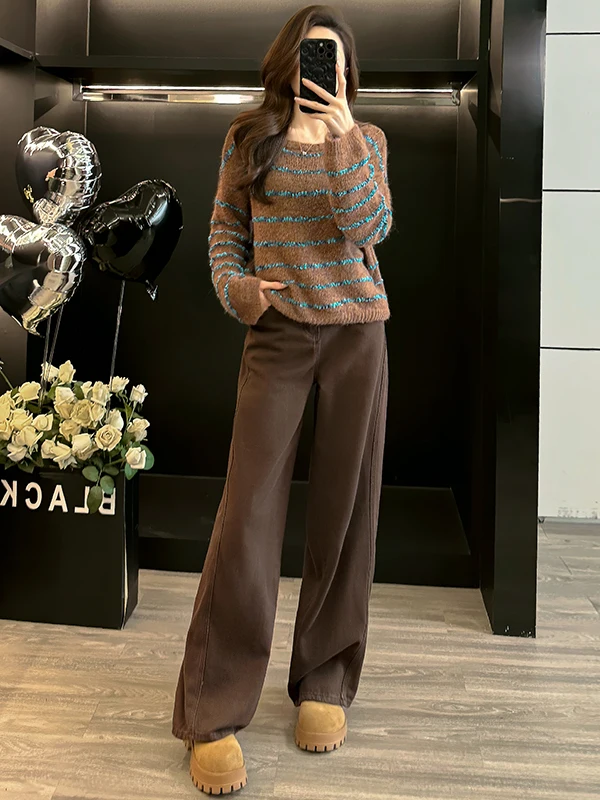 

Fashionable Knitted Sweater And Wide Leg Pants Two Piece Set for Women Warm And Stylish Winter Outfit by La La Shang