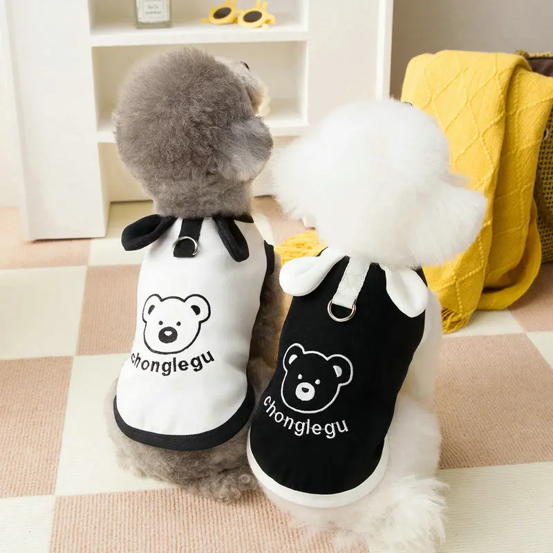 Vest for Dogs Pet Dog Clothes 2024 Cute Bear Print Summer Black White Puppy T-Shirt Dog Clothing Chihuahua Bichon Dog Apparel